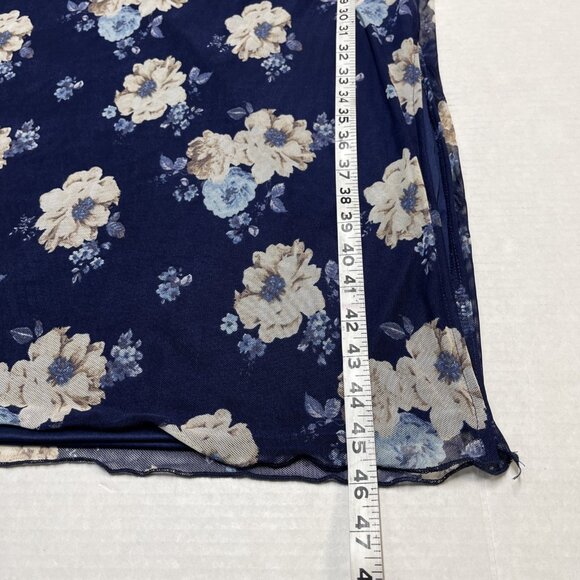 Thirty Thirty Slip Dress M Blue Mesh Floral Babydoll Maxi Lace Trim  Y2K Fairy - Picture 10 of 12